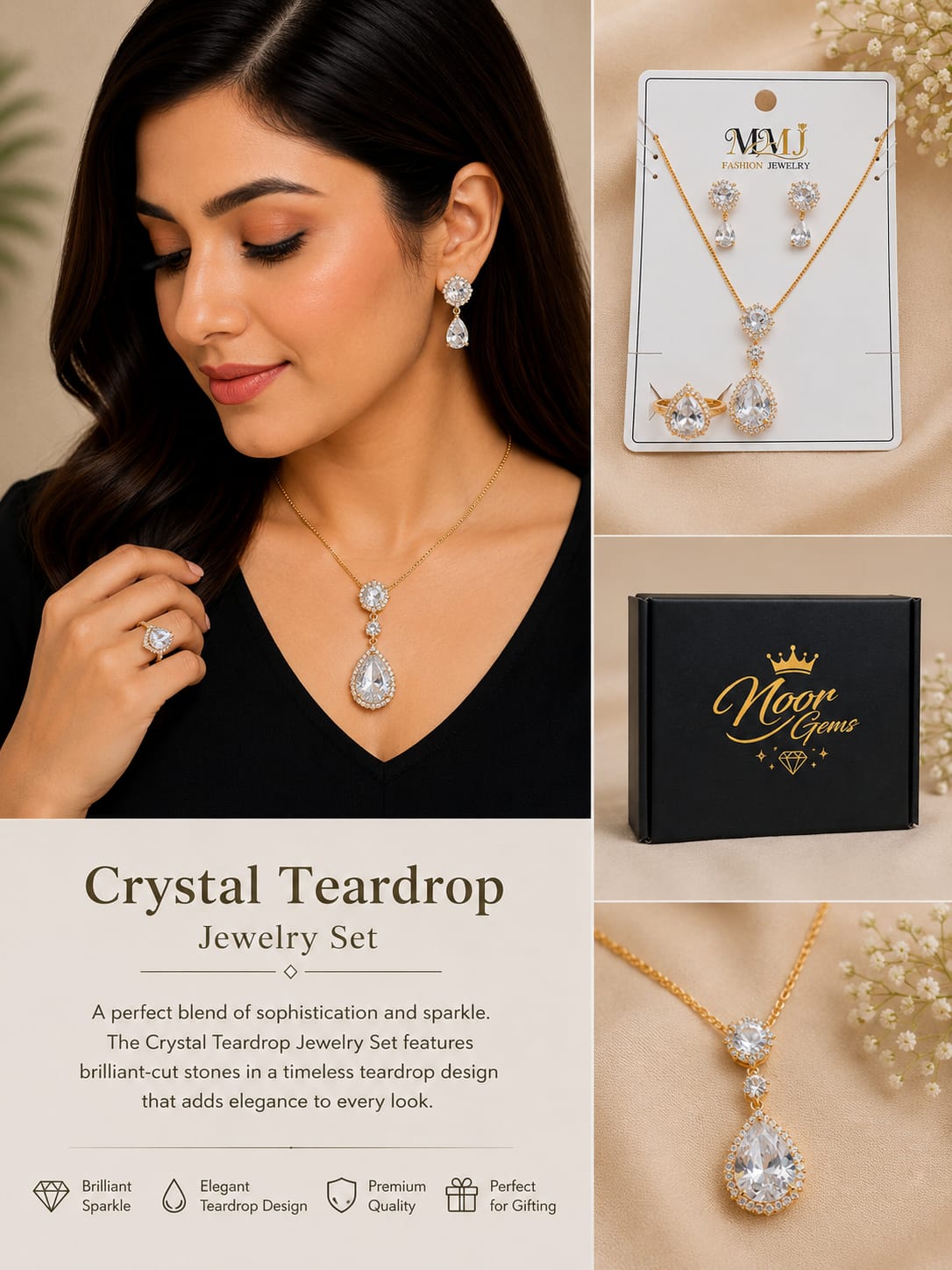 crystal teardrop jewelry set ✨🤍