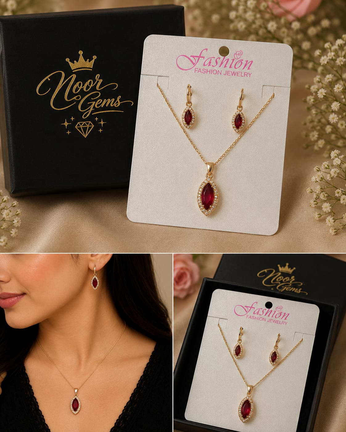 ruby elegance pendant set