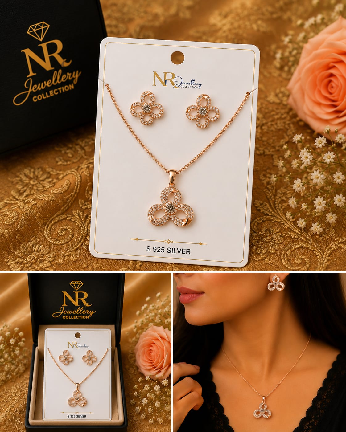 rose crystal clover set