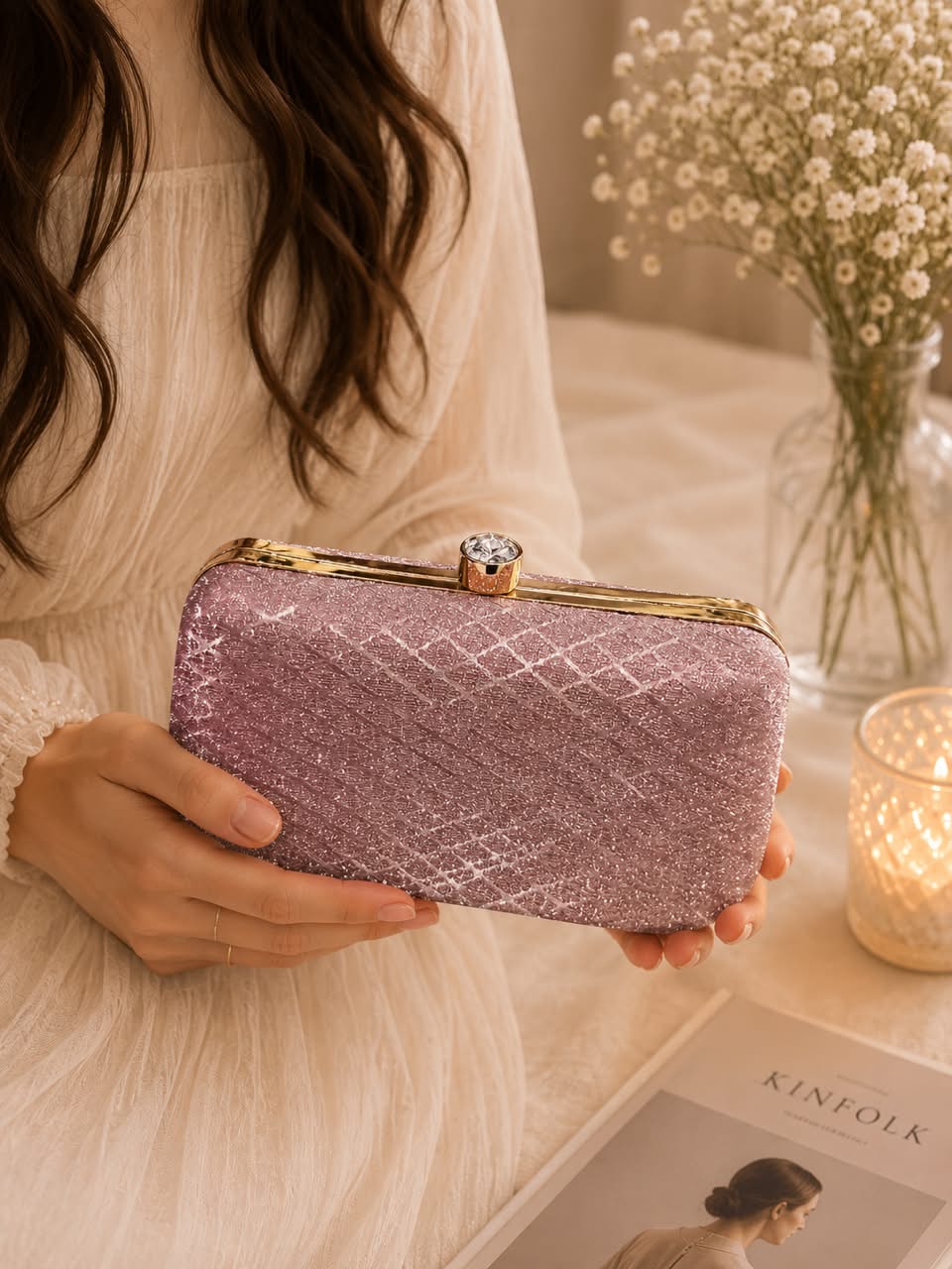 Elegant Blush Pink Glitter Evening Clutch❤