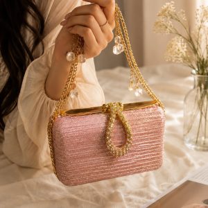 Pink Glitter Crystal Chain Party Clutch Bag🌸